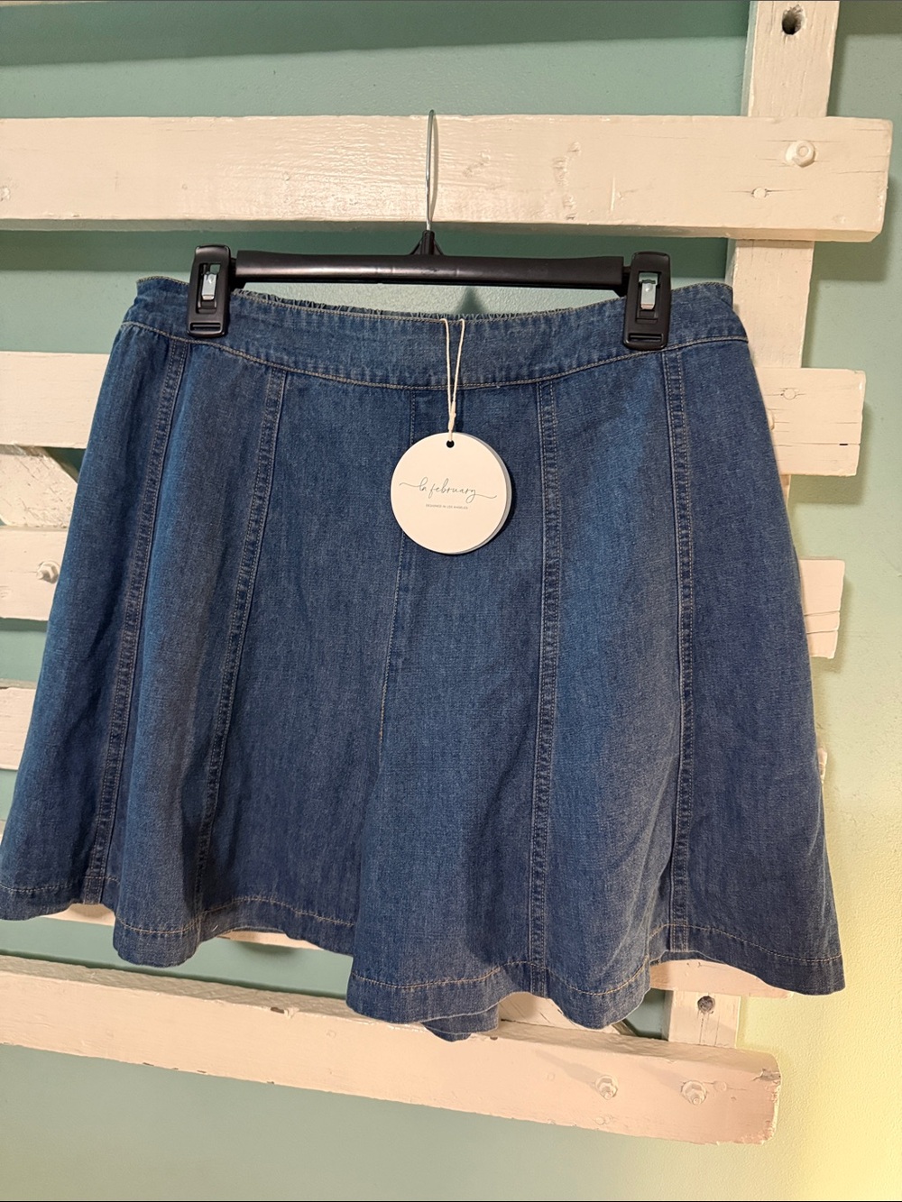 In February A-Line Denim Mini Skirt in Medium Blue